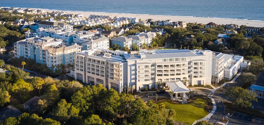 A breathtaking aerial view of Isle of Palms, showcasing its expansive beaches and clear waters.