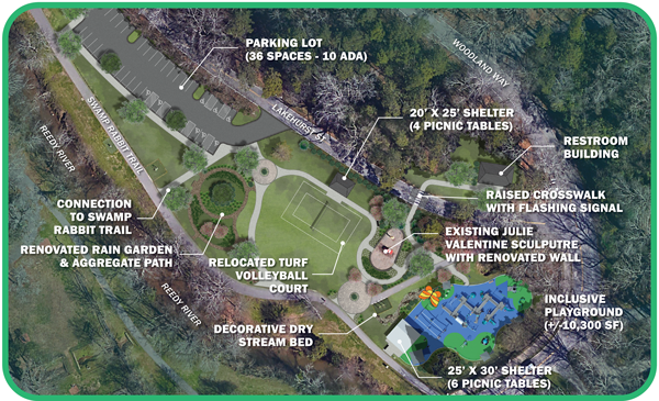 Map of Cleveland Park highlighting recent renovations and the planned site for Brooks’s inclusive playground.